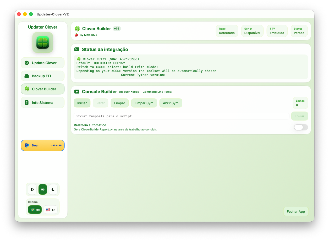Clover Builder screen — Light