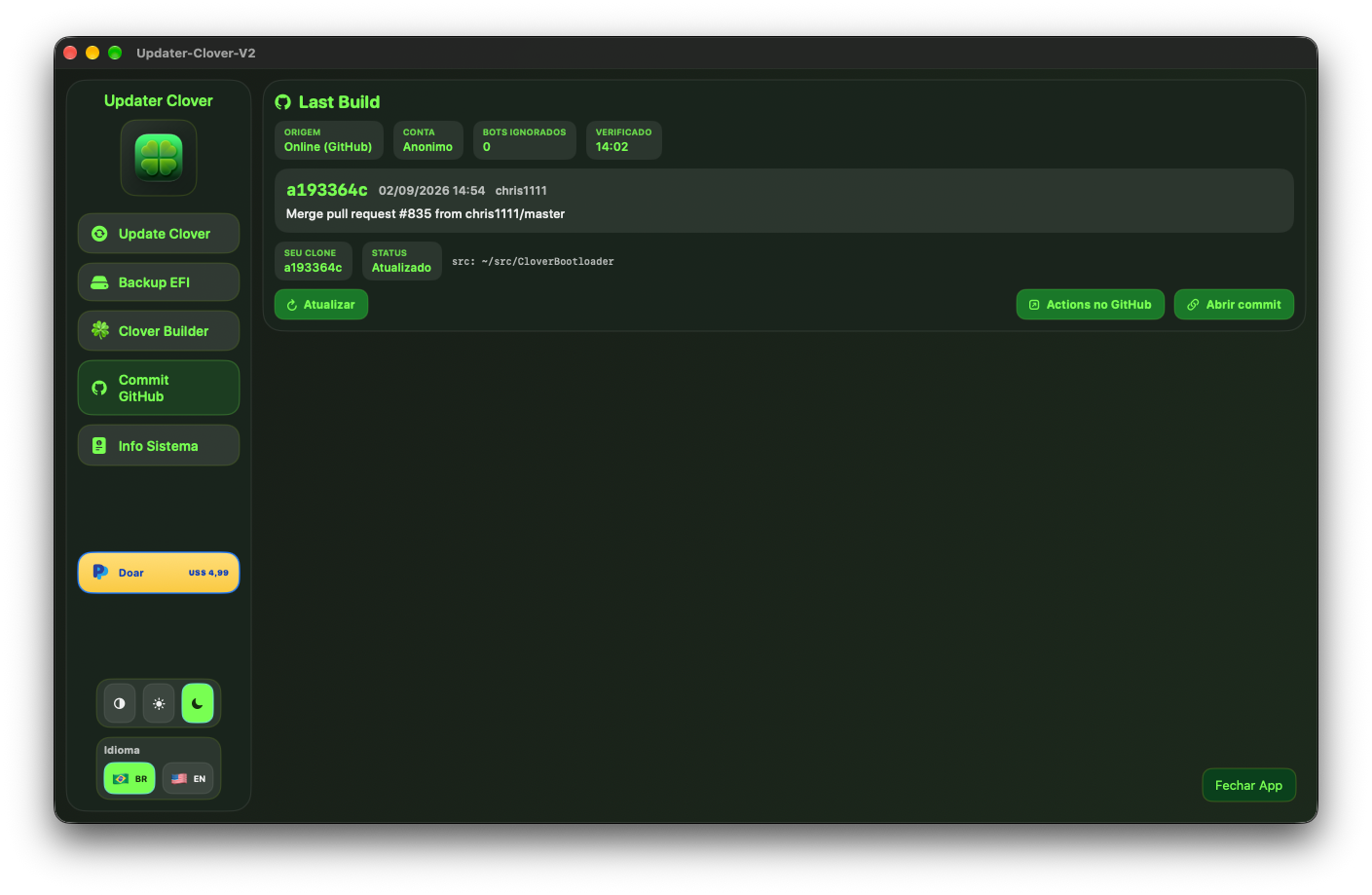 Commit GitHub tab — Dark