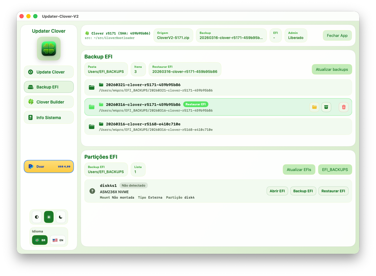 EFI Backup tab — Light