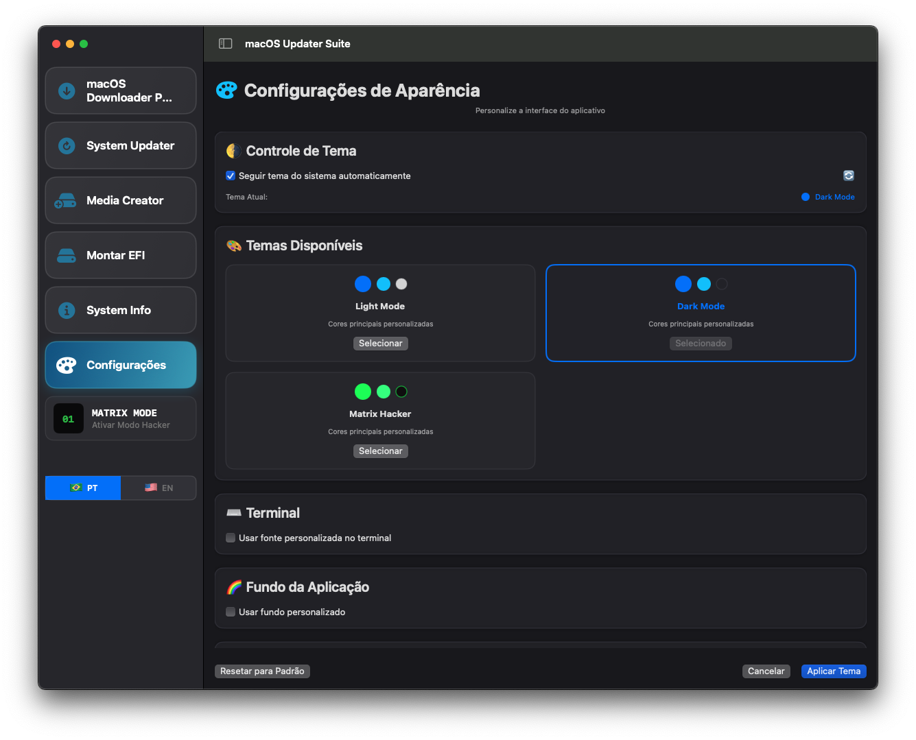 Configurações Dark